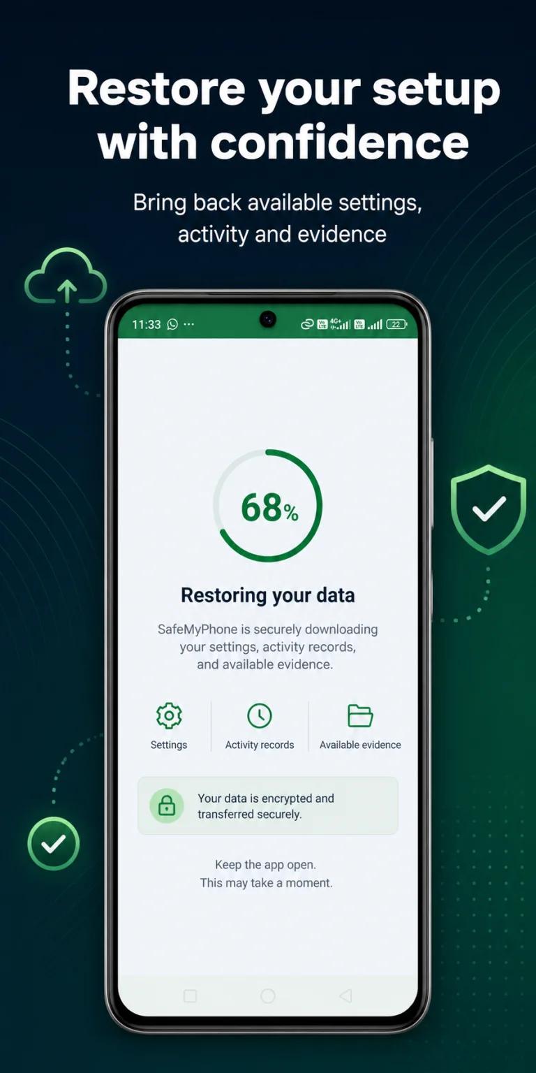 SafeMyPhone guided Android protection setup explaining permissions and Device Admin